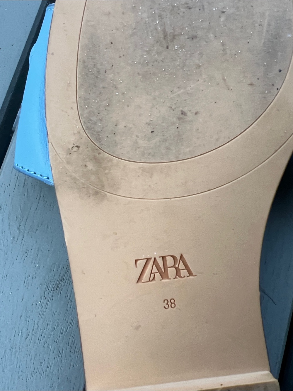 ZARA Powder Blue Leather Slide Mules size 38 size US 7.5 - Picture 3 of 6